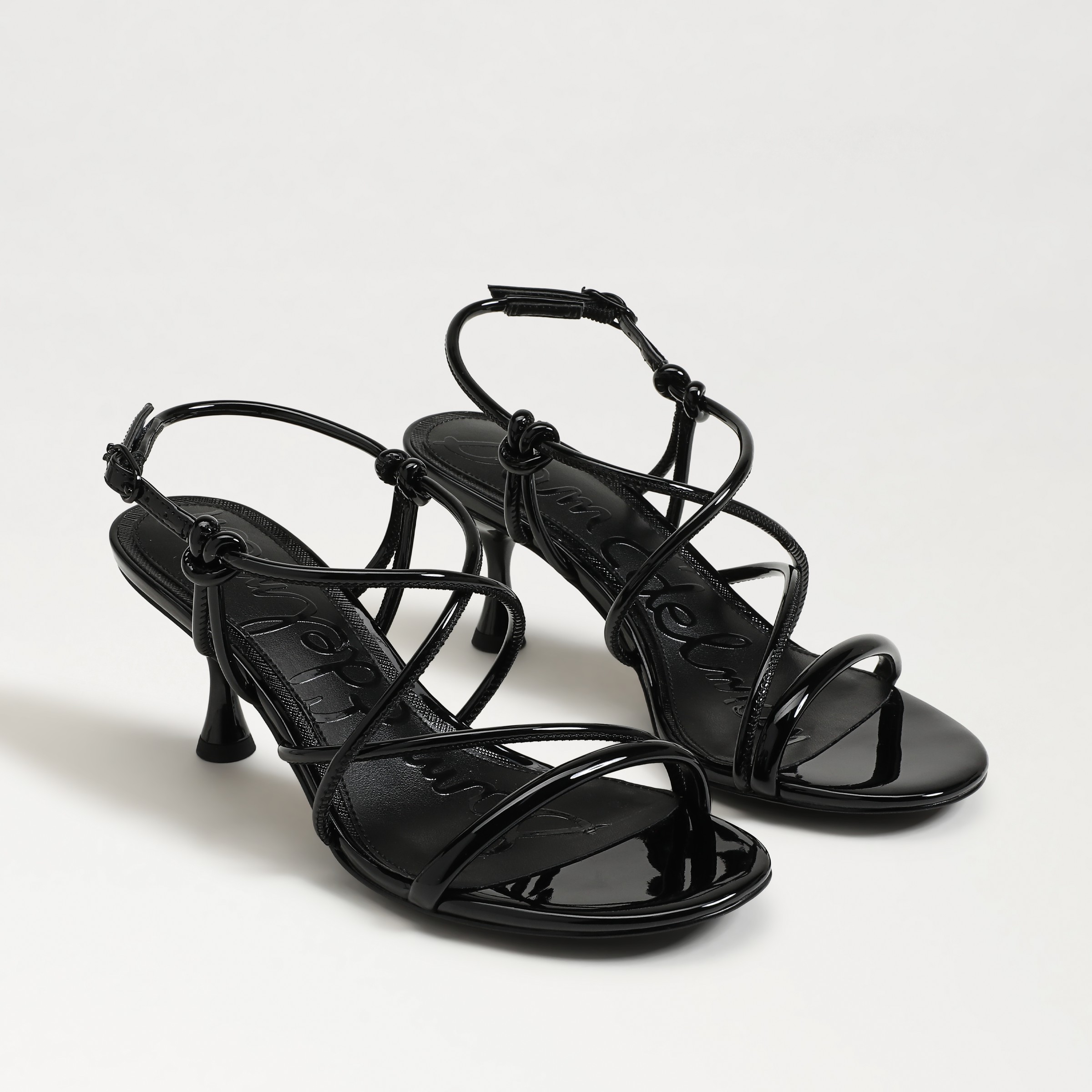 Sam Edelman Riana Strapy Heel Sandal Black Paten Leather In Black
