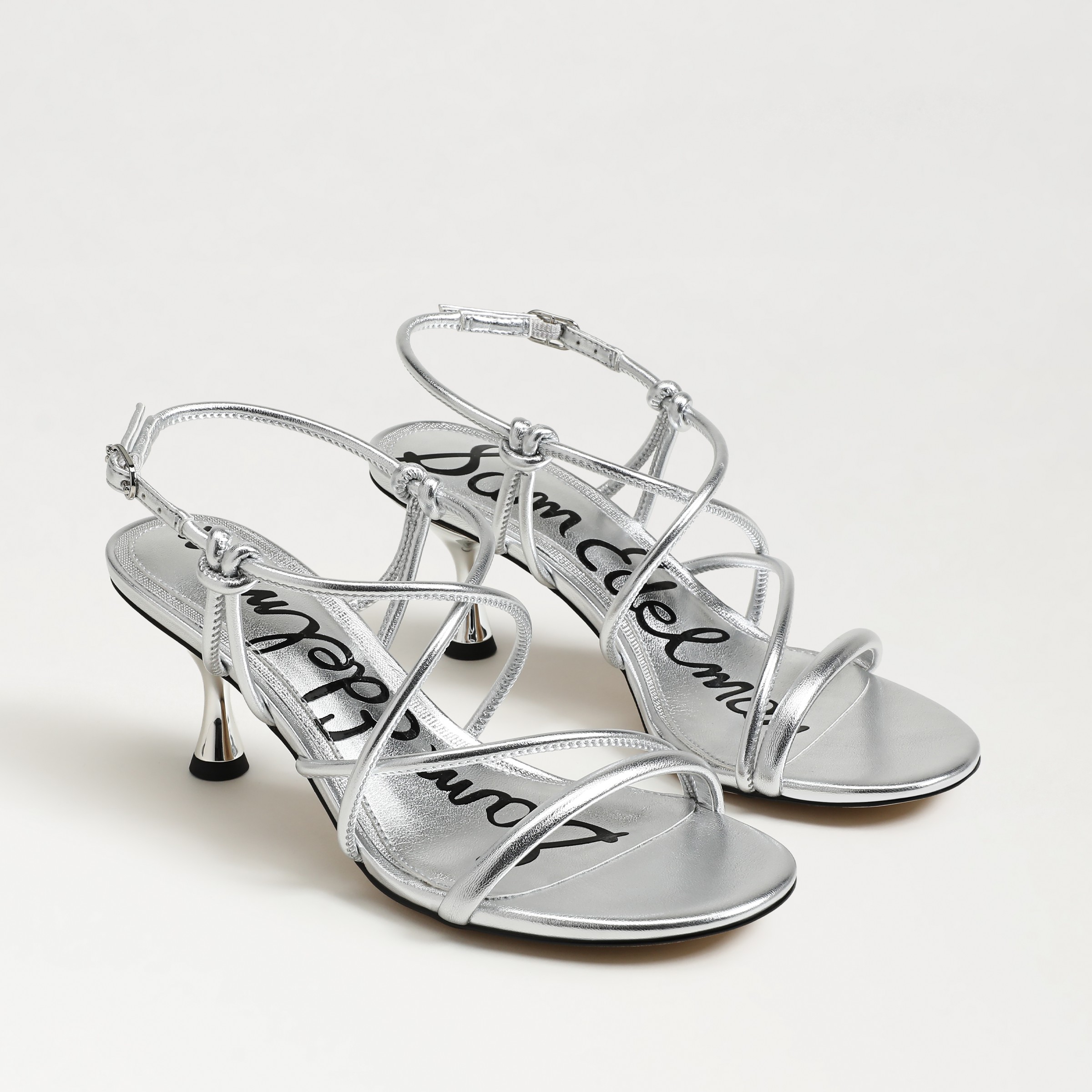 Sam Edelman Riana Strapy Heel Sandal Soft Silver Faux Leather In Metallic