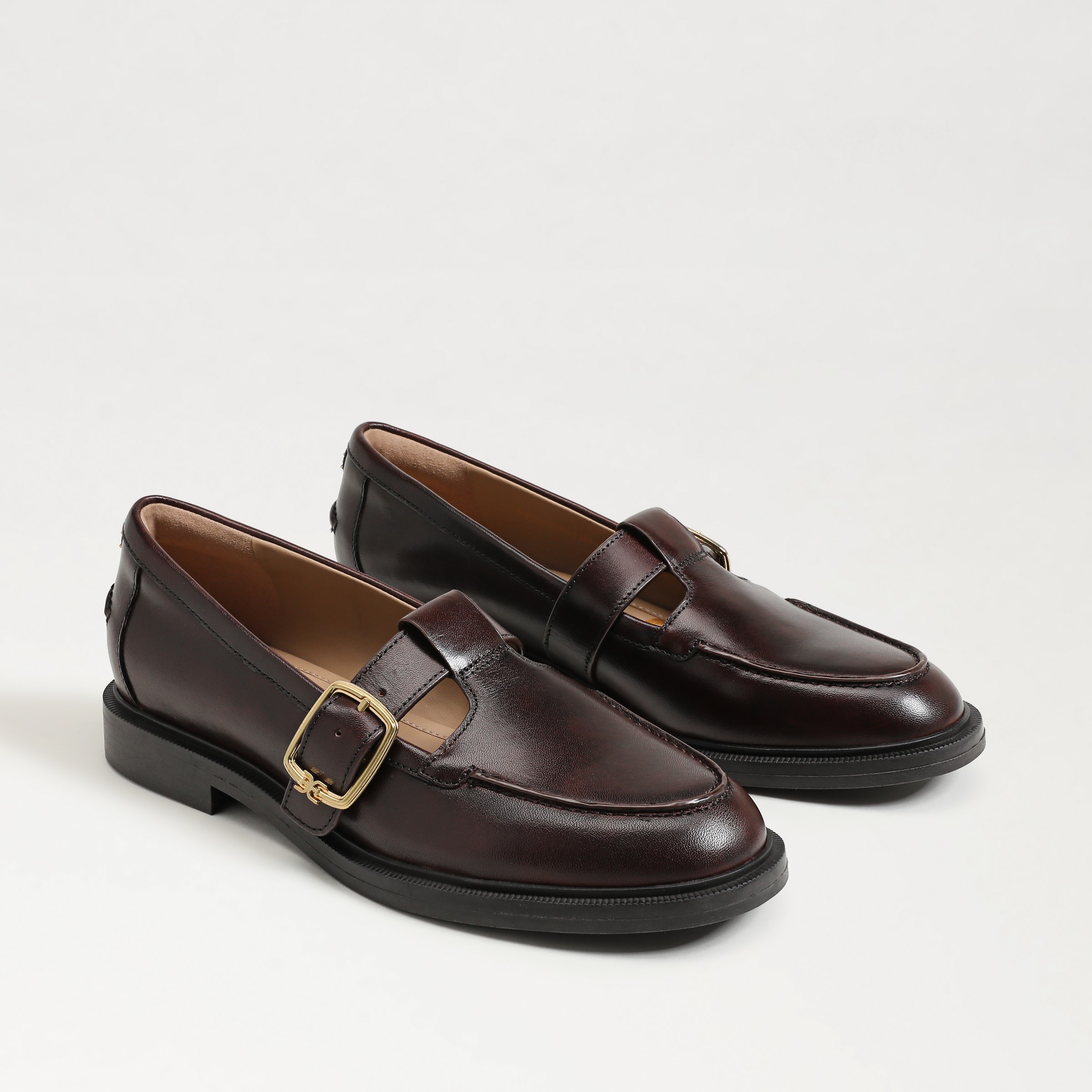 Sam Edelman Elaina T-strap Buckle Loafer Dark Brown Leather In Brown