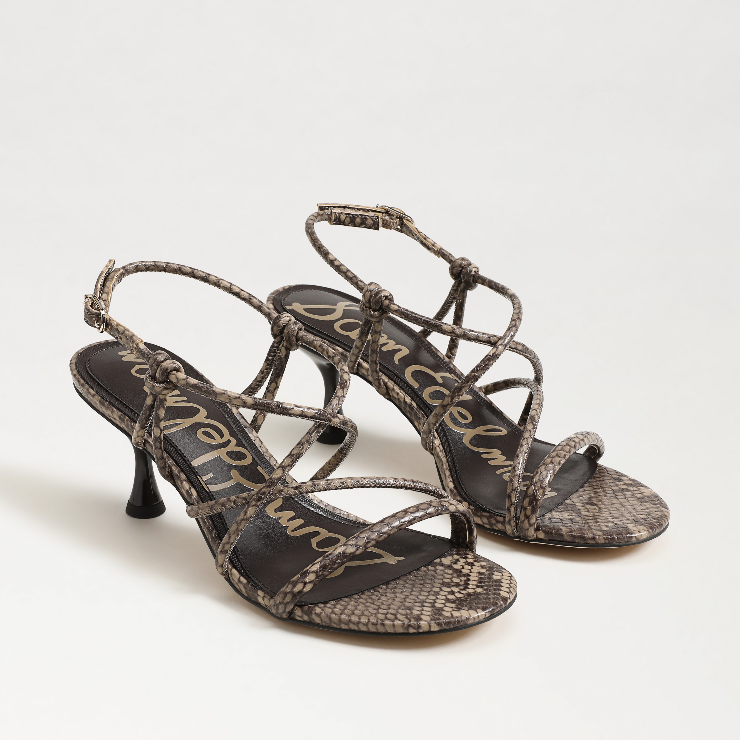 Sam Edelman Riana Strapy Heel Sandal Tan Snake Print Faux Leather In Animal Print
