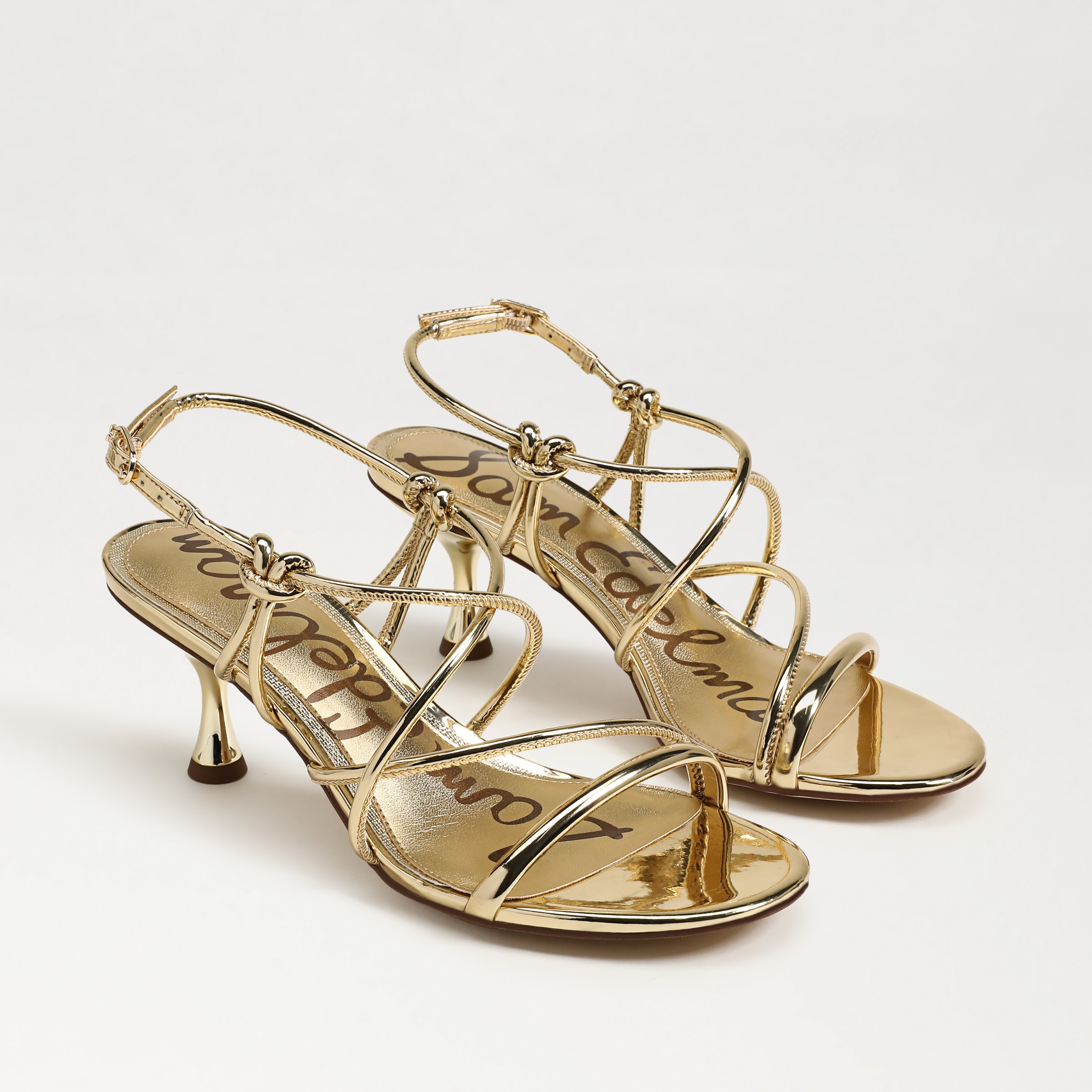 Sam Edelman Riana Strapy Heel Sandal Amber Gold Faux Leather In Gold