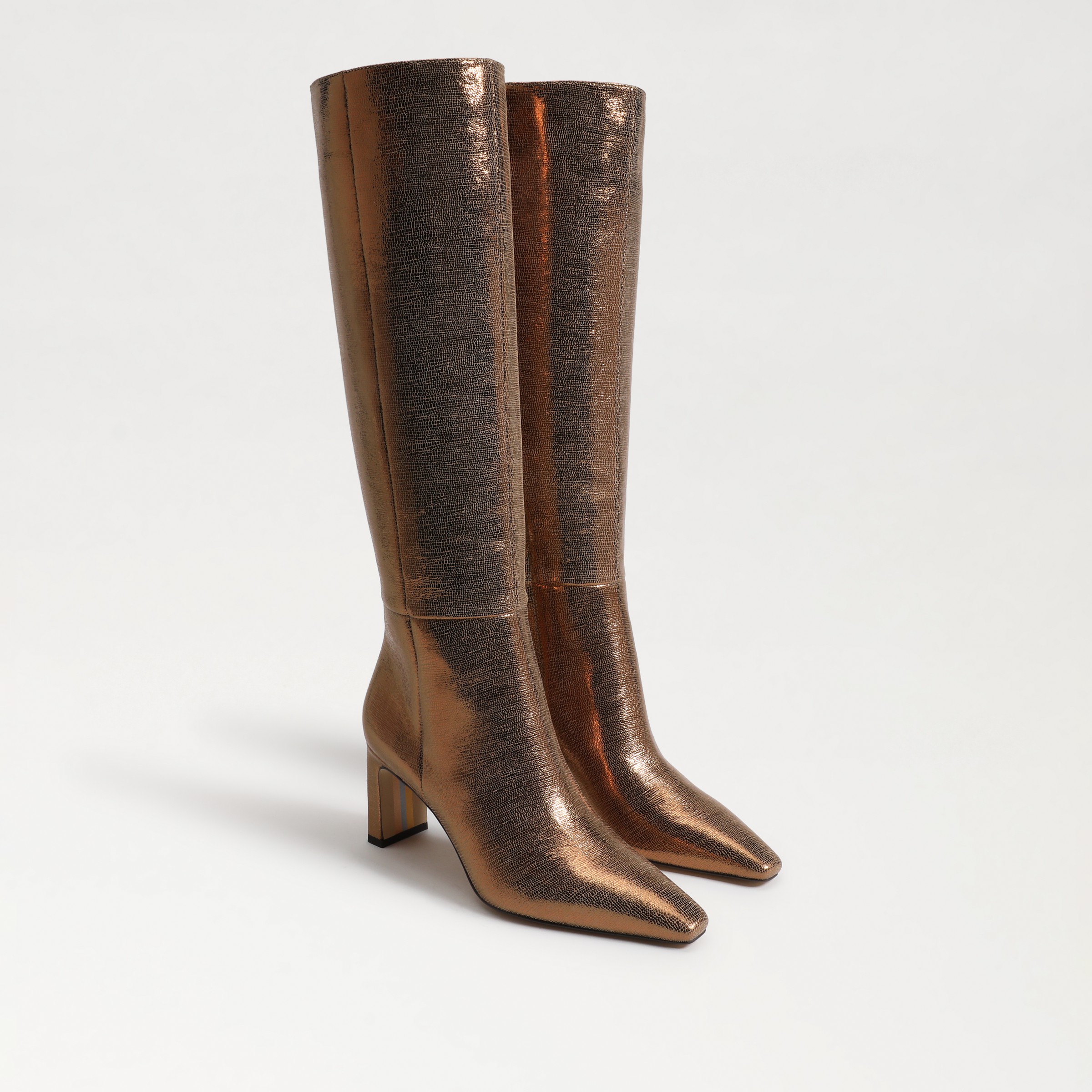 Sam Edelman Stivali Sylvia Alti Al Ginocchio Donna - Pelle, Tacco 7 Cm, Punta Aforma, Merlot Francese, 38.5 EU