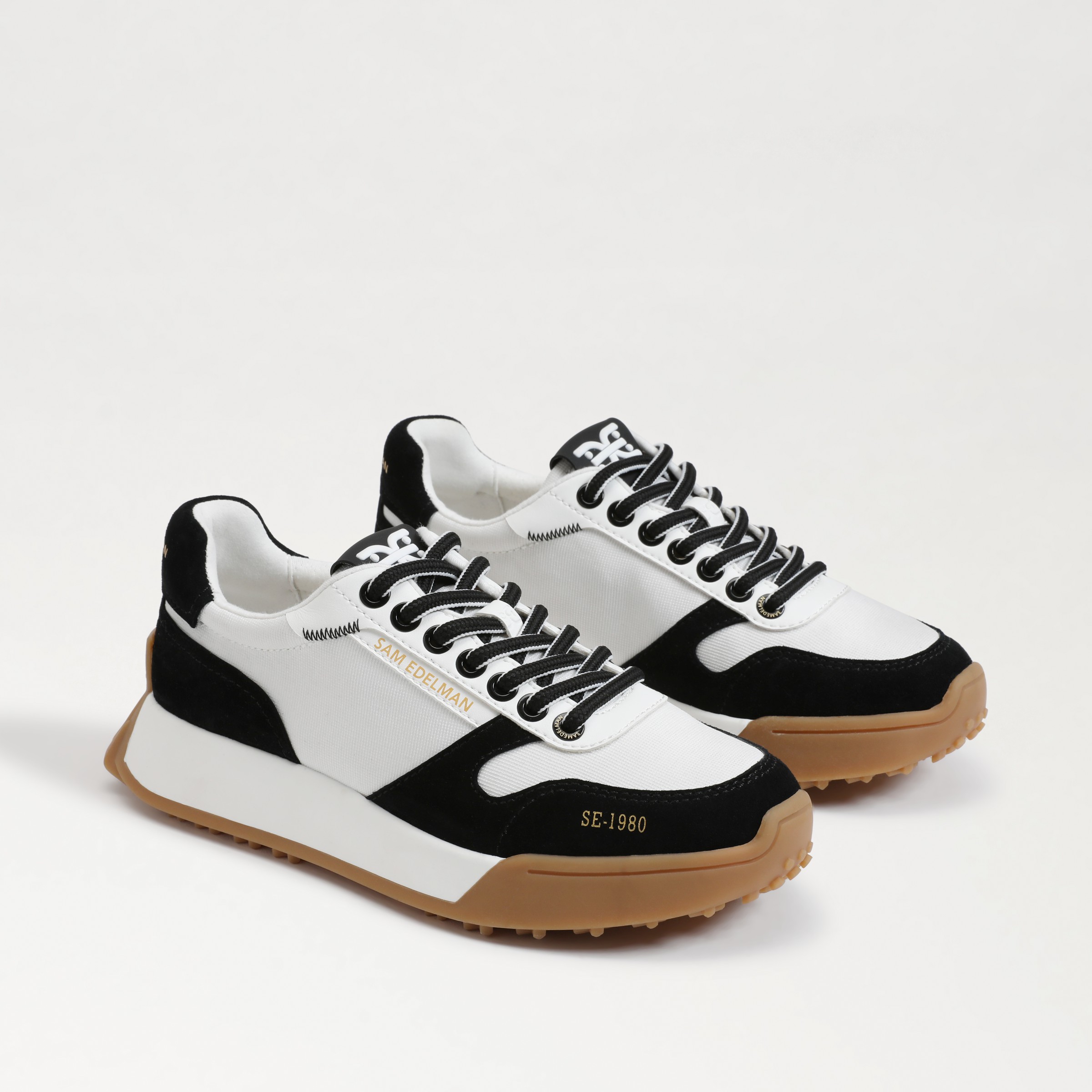 Shop Sam Edelman Layla Sneaker Black Suede/ White Nylon In Multi