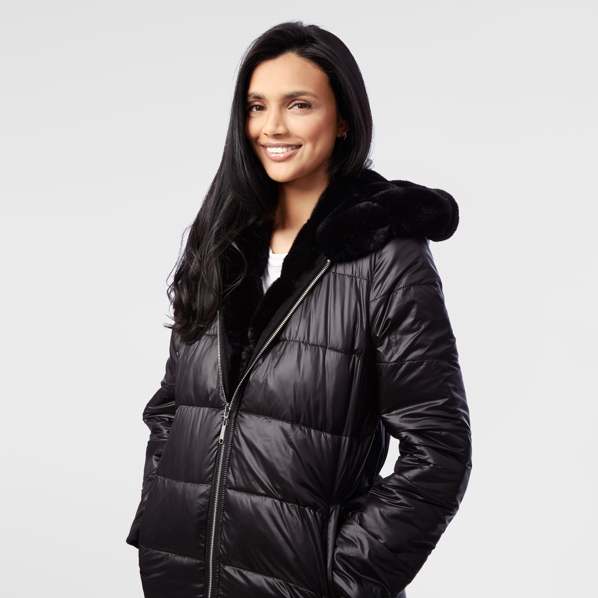 Sam Edelman Faux Fur Anorak/Wool Coat 