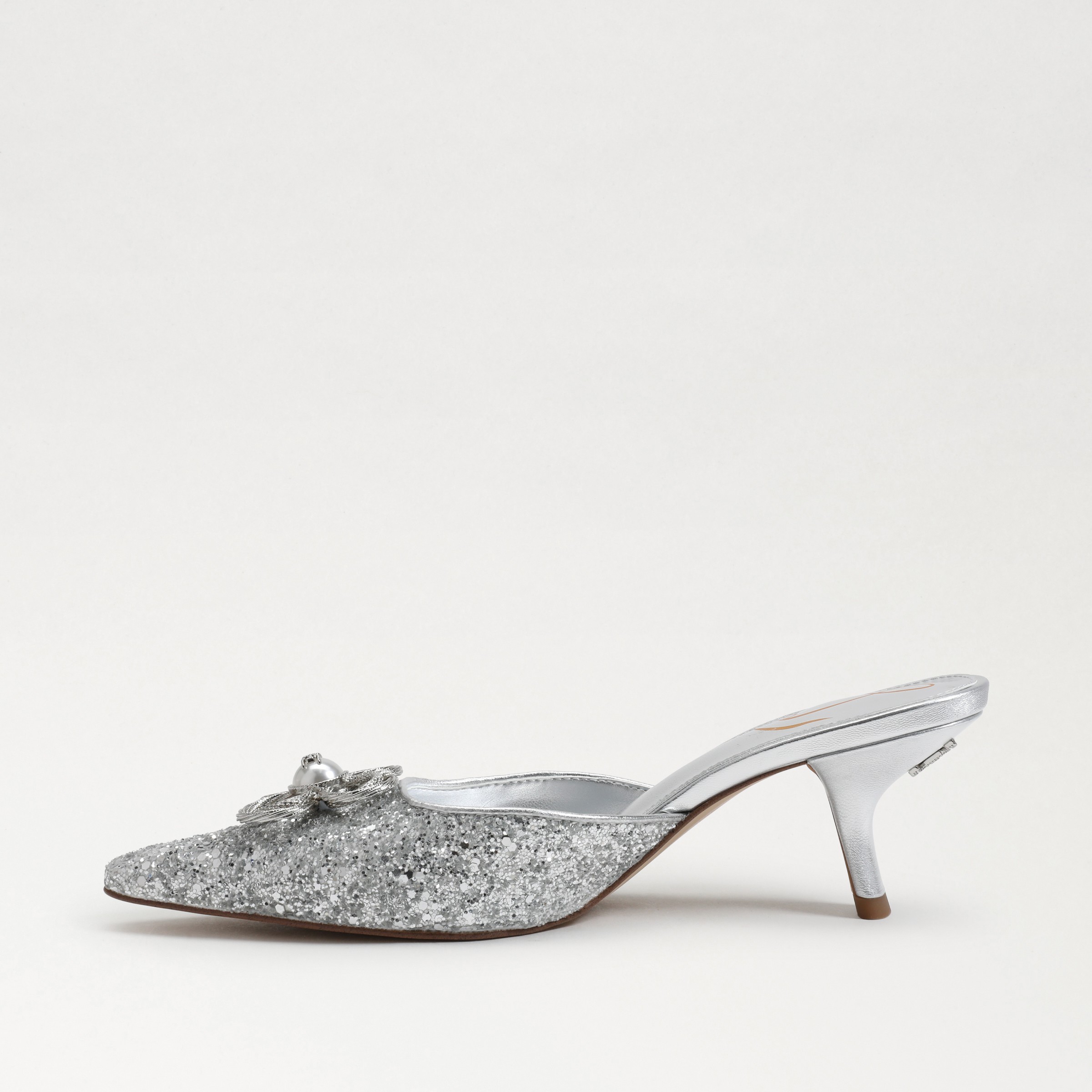 Silver kitten 2024 heel mules