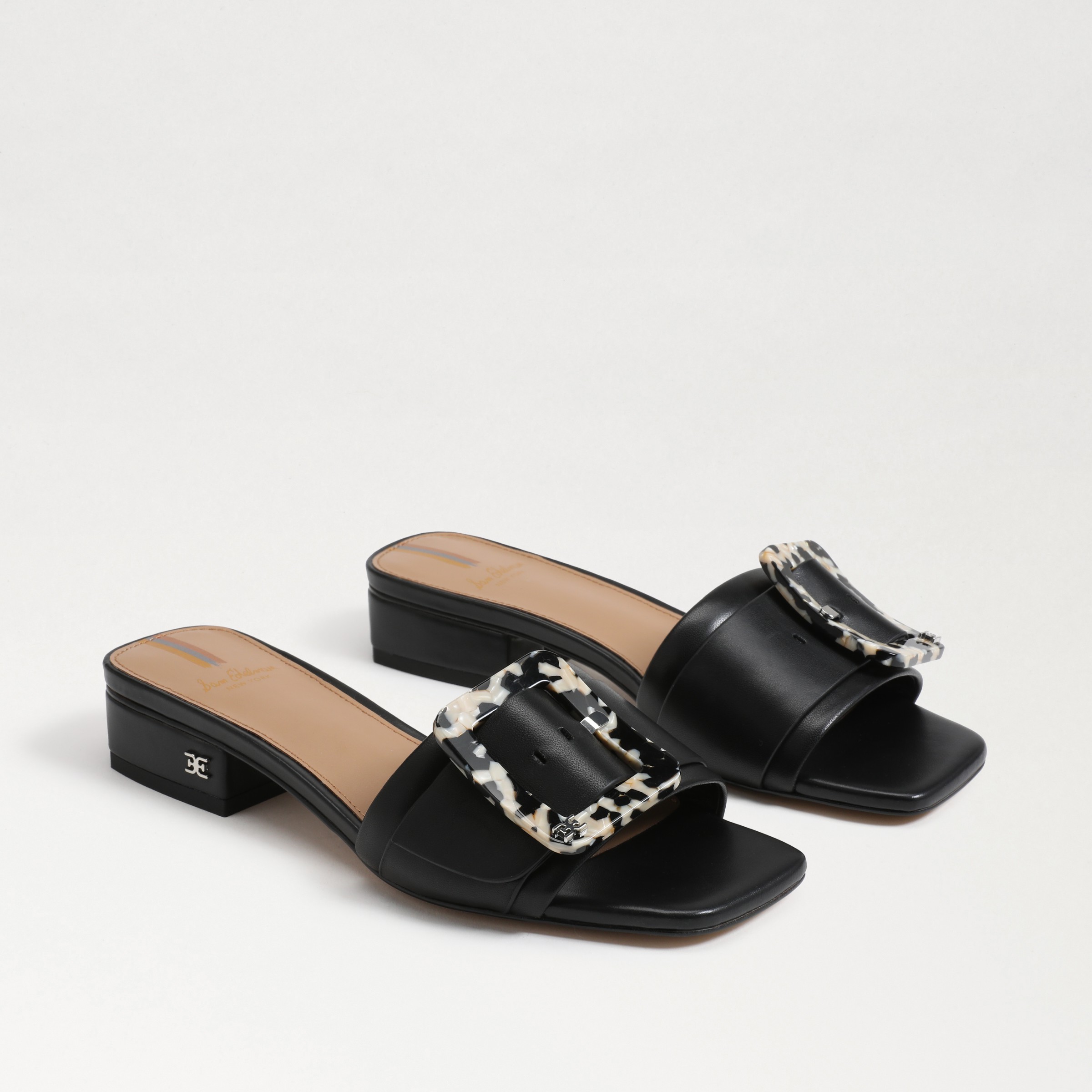 Sam Edelman Women's Deacon Square Toe Buckle Block Heel Slide Sandals In Black
