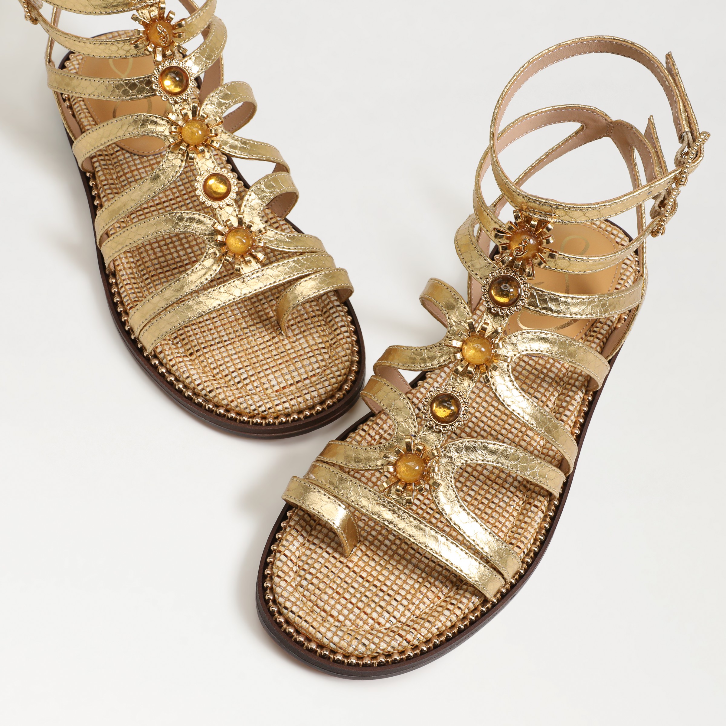 Amazon.com | FSJ Women Clear Strappy Flats Sandals Gladiator Stylish Golden  Chain Ankle Strap Sandals Open Toe Back Zipper Wedding Dress Pumps Shoes  Size 4 Champagne | Flats