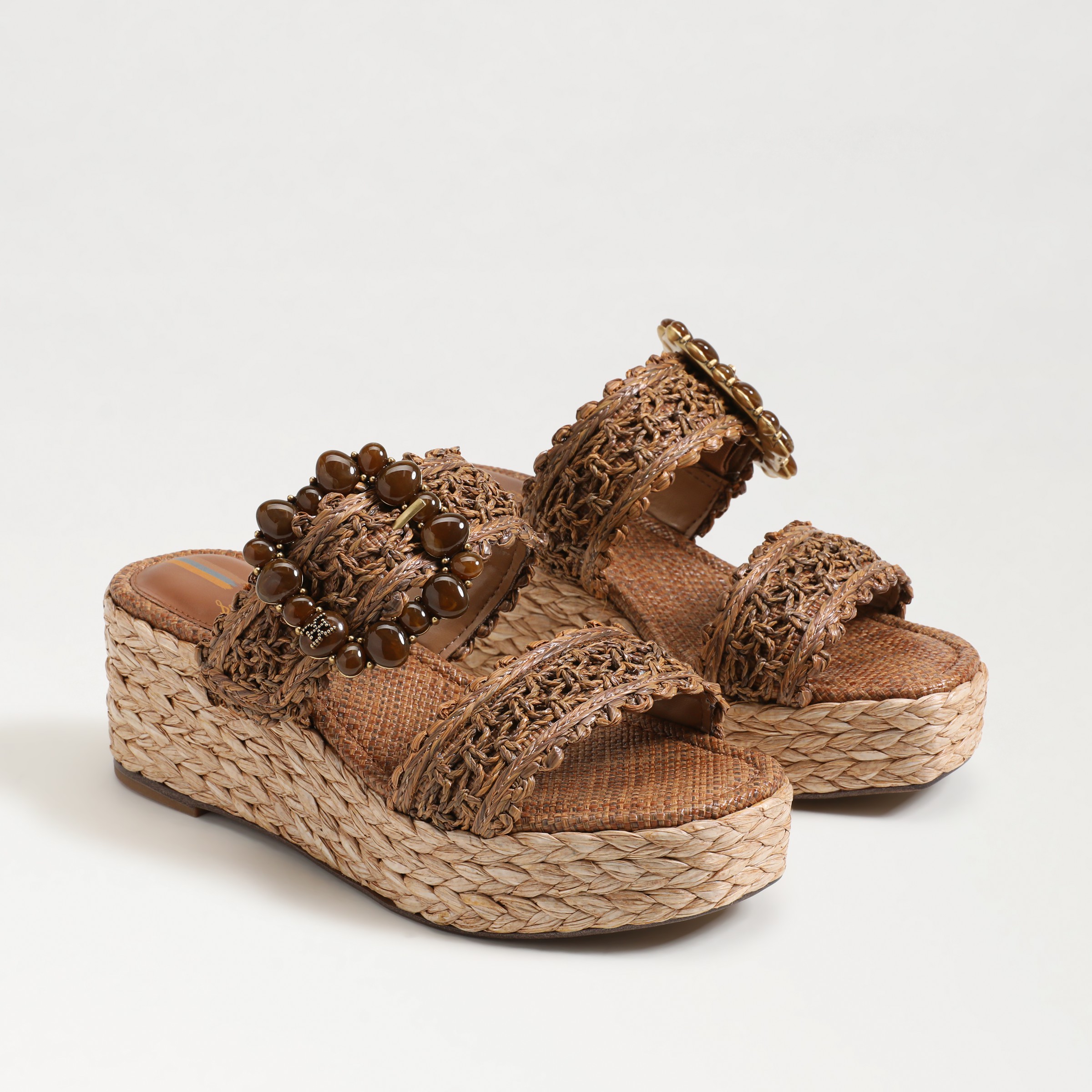 Shop Sam Edelman Cadance Platform Wedge Sandal Cuoio Raffia In Brown