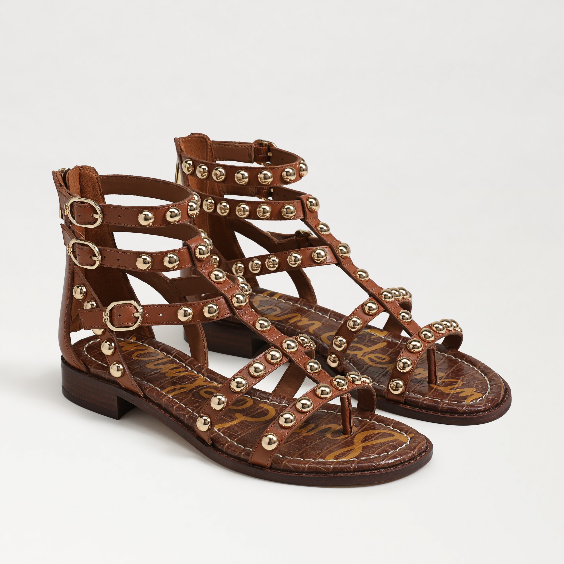 Sam Edelman Estella Studded Gladiator Sandal Rich Cognac Leather In Brown