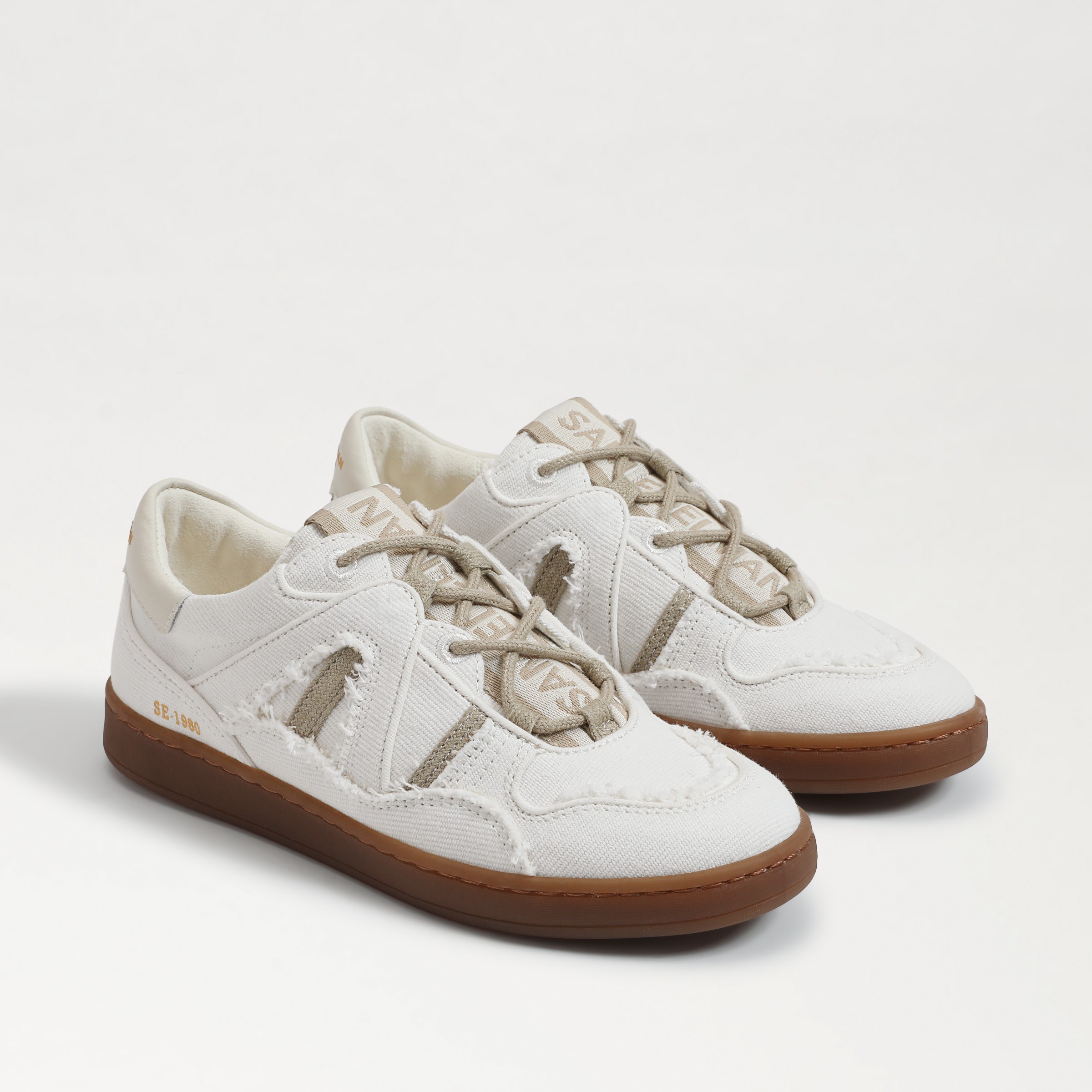 Shop Sam Edelman Jayne Lace Up Sneaker White/stone Grey Fabric In Multi