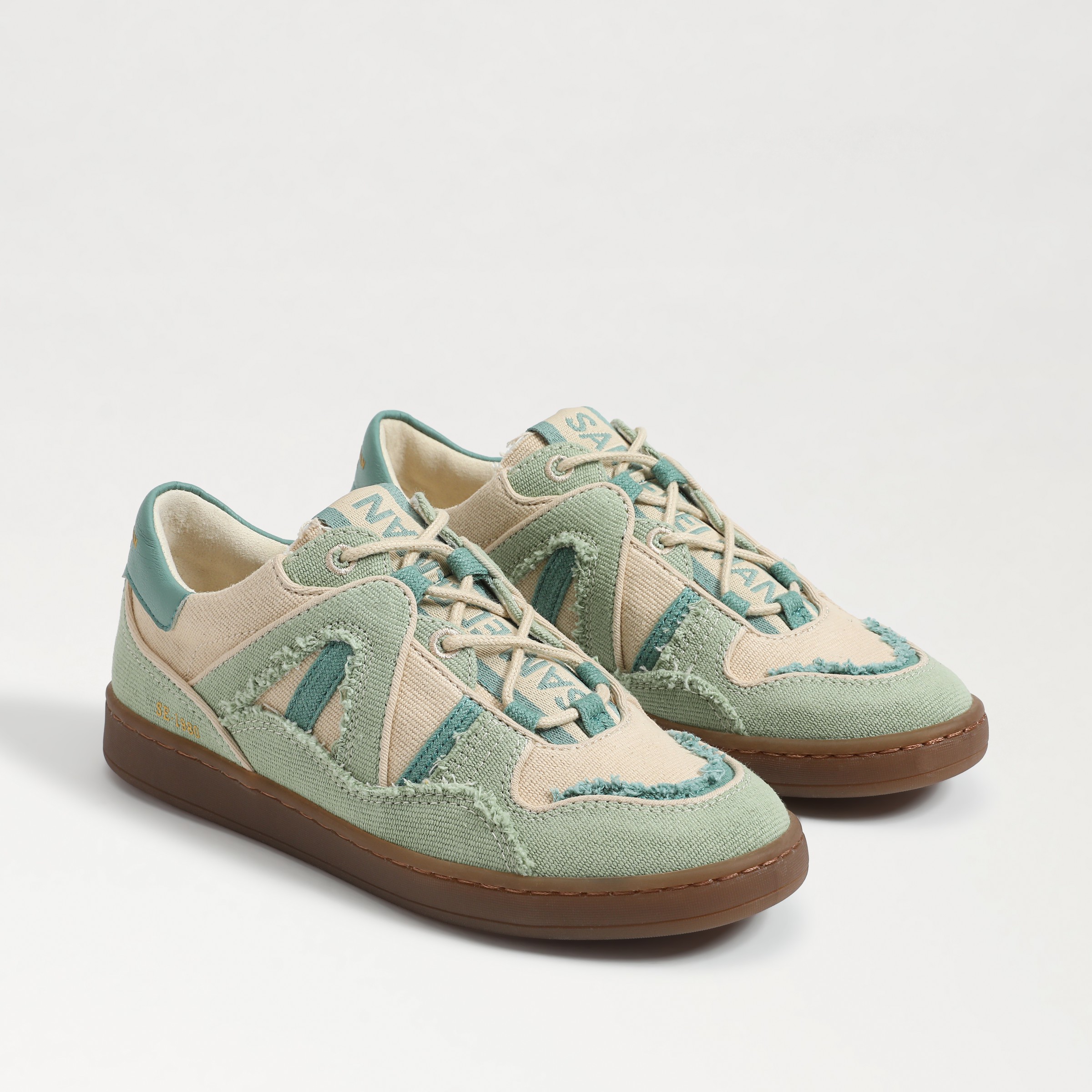 Shop Sam Edelman Jayne Lace Up Sneaker Washed Palm/turquoise Fabric In Multi