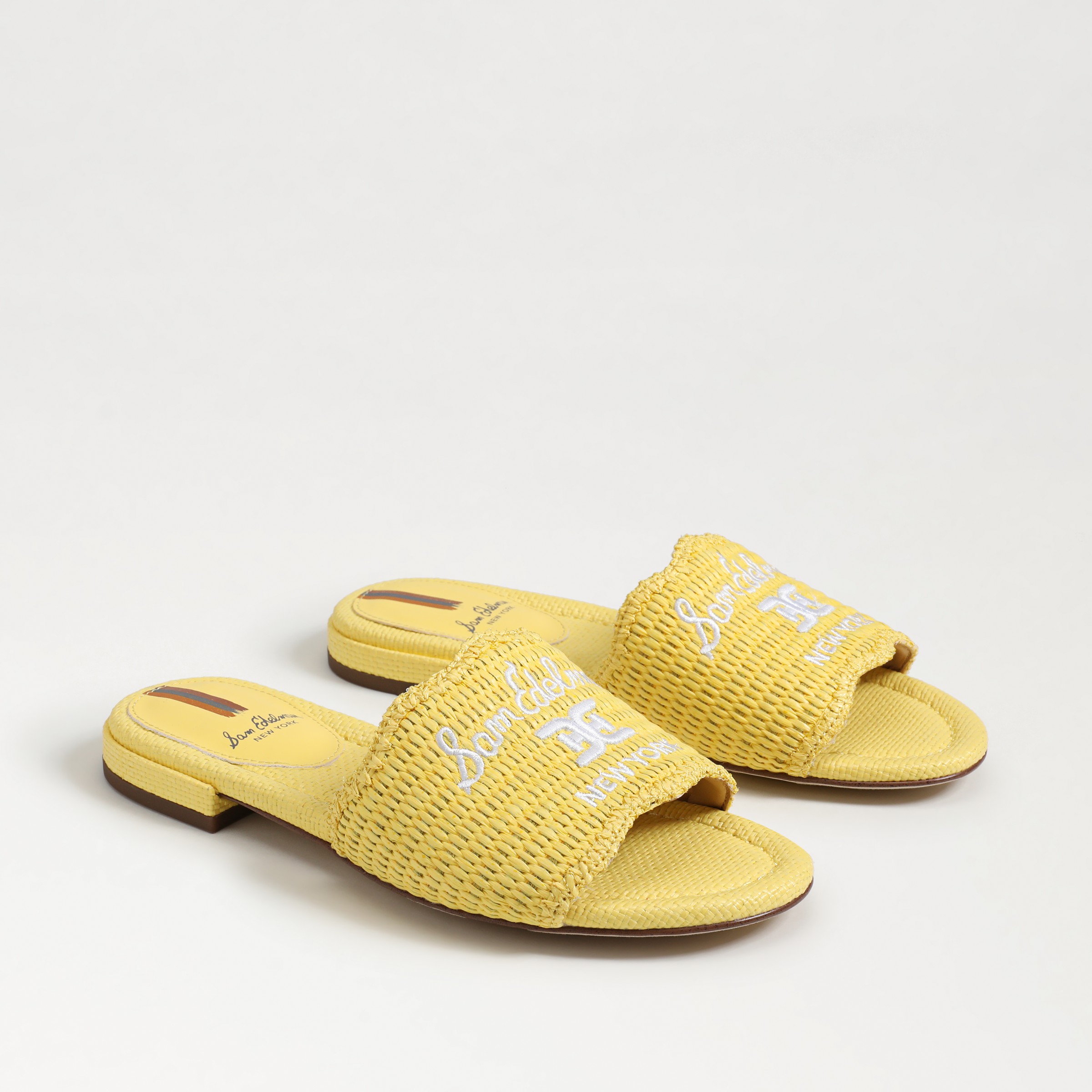 Shop Sam Edelman Evette Slide Sandal Yellow Dahlia Raffia