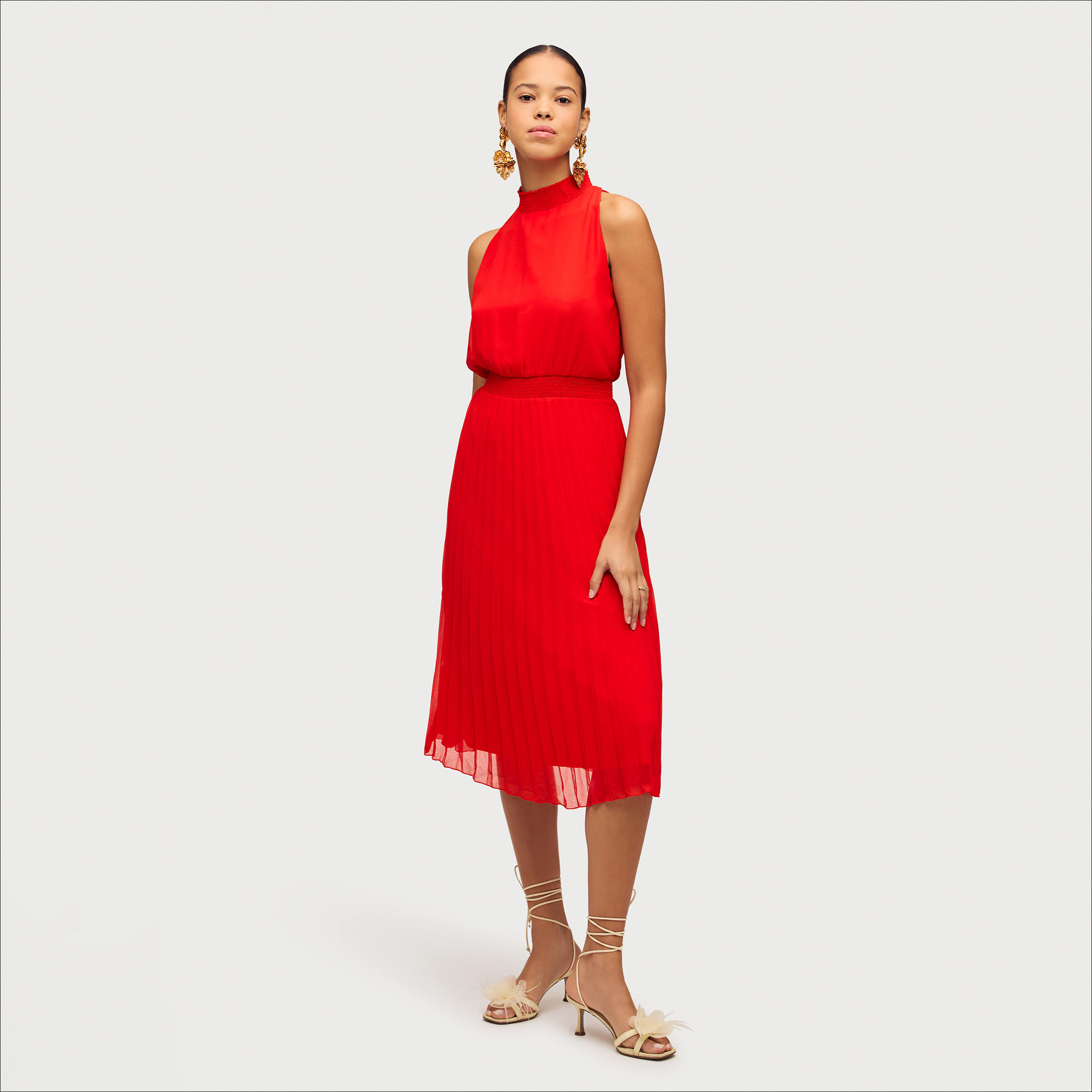 Sam Edelman Smocked Pleat Sleeveless Midi Dress In Red