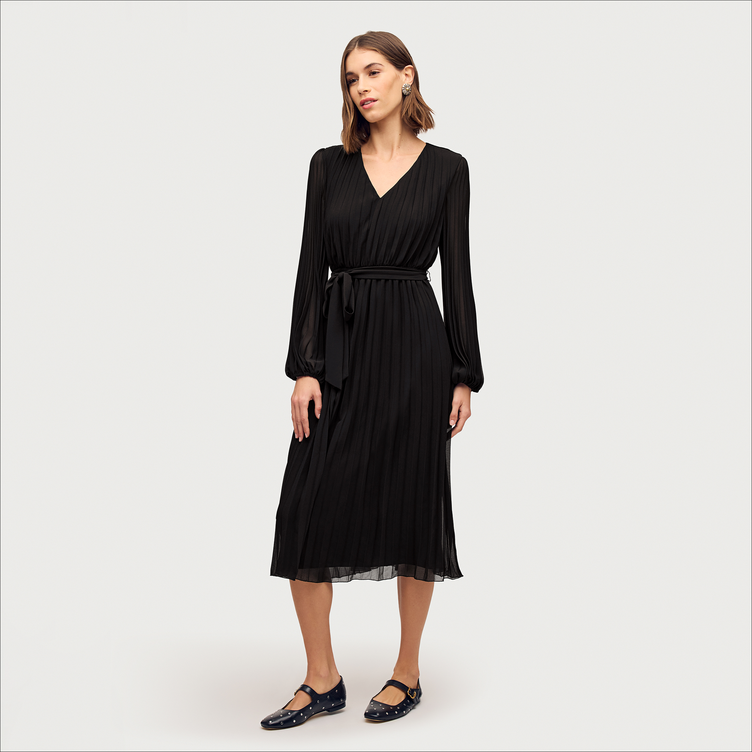 Sam Edelman Long Sleeve Plisse Maxi Dress Black
