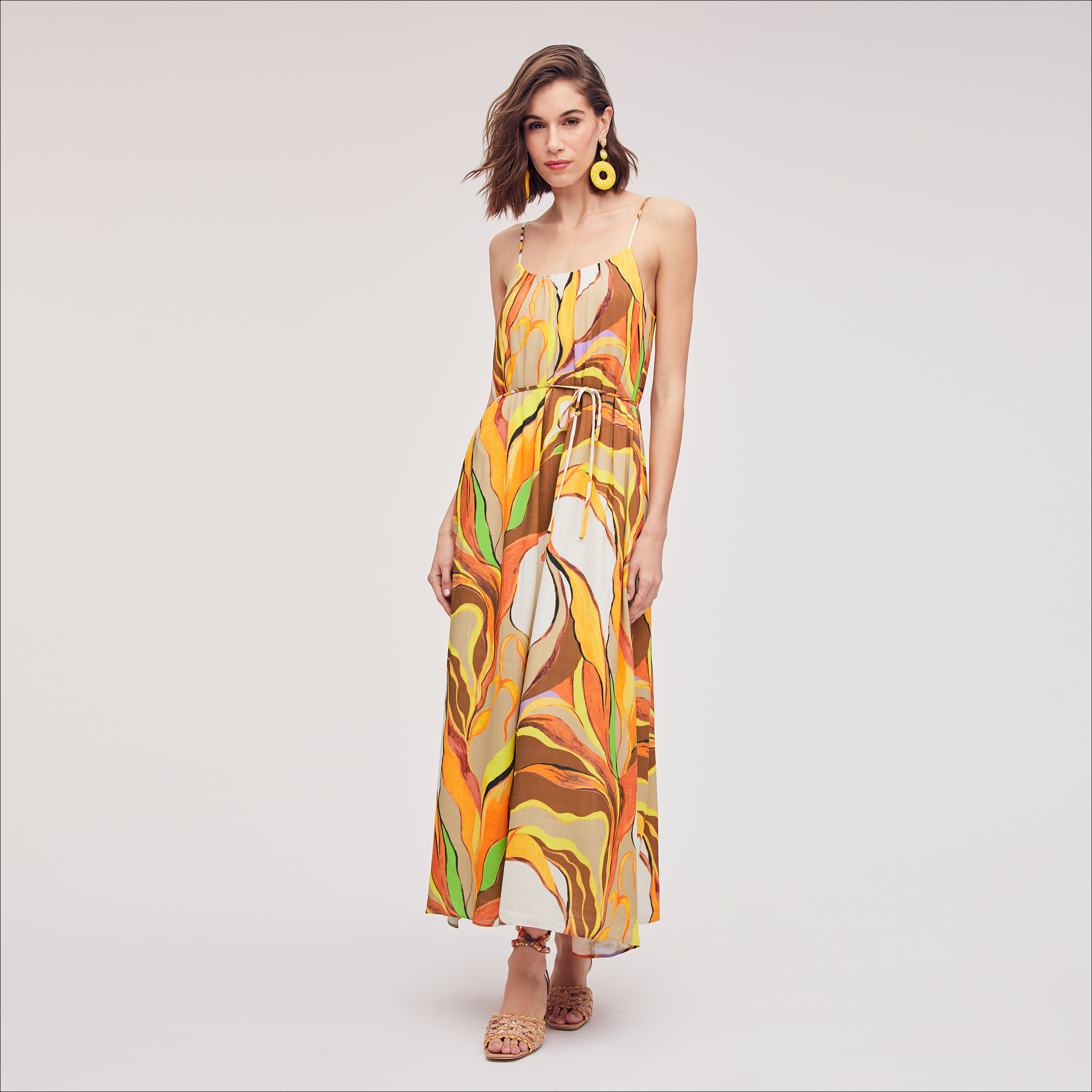 Shop Sam Edelman Printed Palm Trapeze Maxi Dress Natural Mutli In Beige